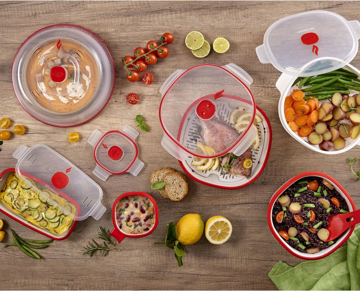 Snips | Set 5-teilig Mikrowellenbehälter | Dampfgarer 4 L, Dampfgarer 2 L, Reiskocher, Eier- und Ome