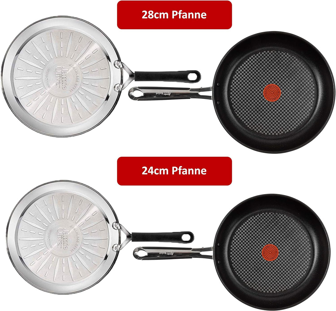 Tefal E30 Jamie Oliver Pfannenset Induktion 4 tlg -SET9- Edelstahl Pfanne 28 cm gross + Pfanne 24 cm
