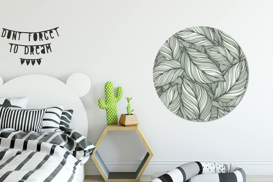 MuchoWow Wandbild Rund Wanddeko Deko Wohnzimmer Bilder 90x90 cm Blumen - Illustration - Schwarz - We