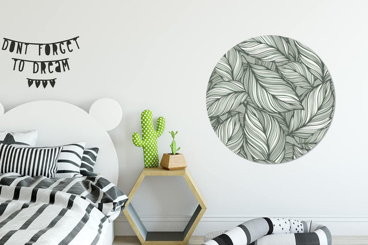 MuchoWow Wandbild Rund Wanddeko Deko Wohnzimmer Bilder 90x90 cm Blumen - Illustration - Schwarz - We