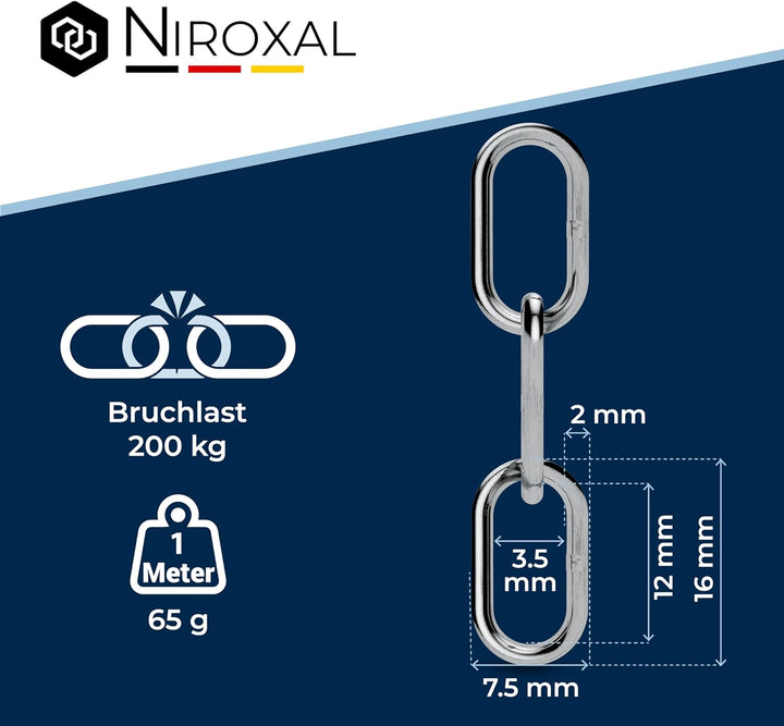 25 meter 2mm starke Schaukel Ketten Meterware V4A Eisenkette kurzgliedrig am Stück Absperrkette A4 D