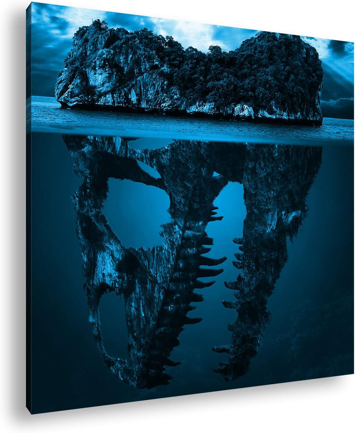 deyoli Tropische Totenkopf Insel Format: 60x60 Effekt: Monocrome Blau als Leinwandbild, Motiv fertig