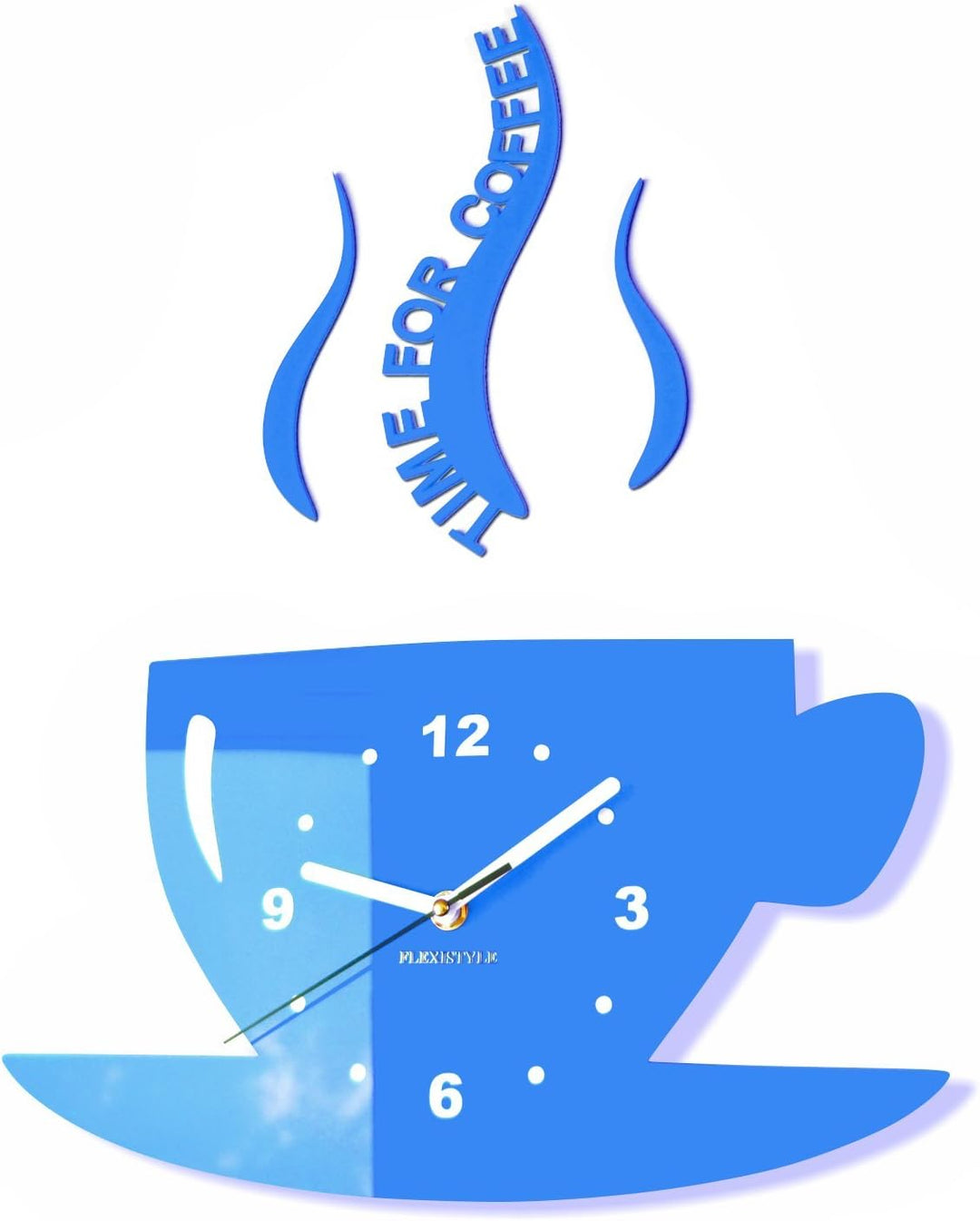 FLEXISTYLE Tasse Time for Coffee (Zeit für Kaffee) Moderne Küche Wanduhr blau, 3D römisch, wanduhr d