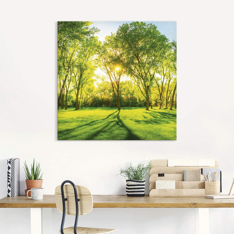 ARTland Leinwandbilder Wandbild Bild auf Leinwand 80x60 cm Natur Wald Sonne Landschaft Frühling Wies