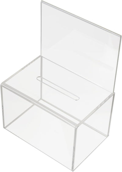 HMF 46916 Acryl Spendenbox mit Blatteinschub | 22 x 15 x 15 cm | DIN A4 | Transparent