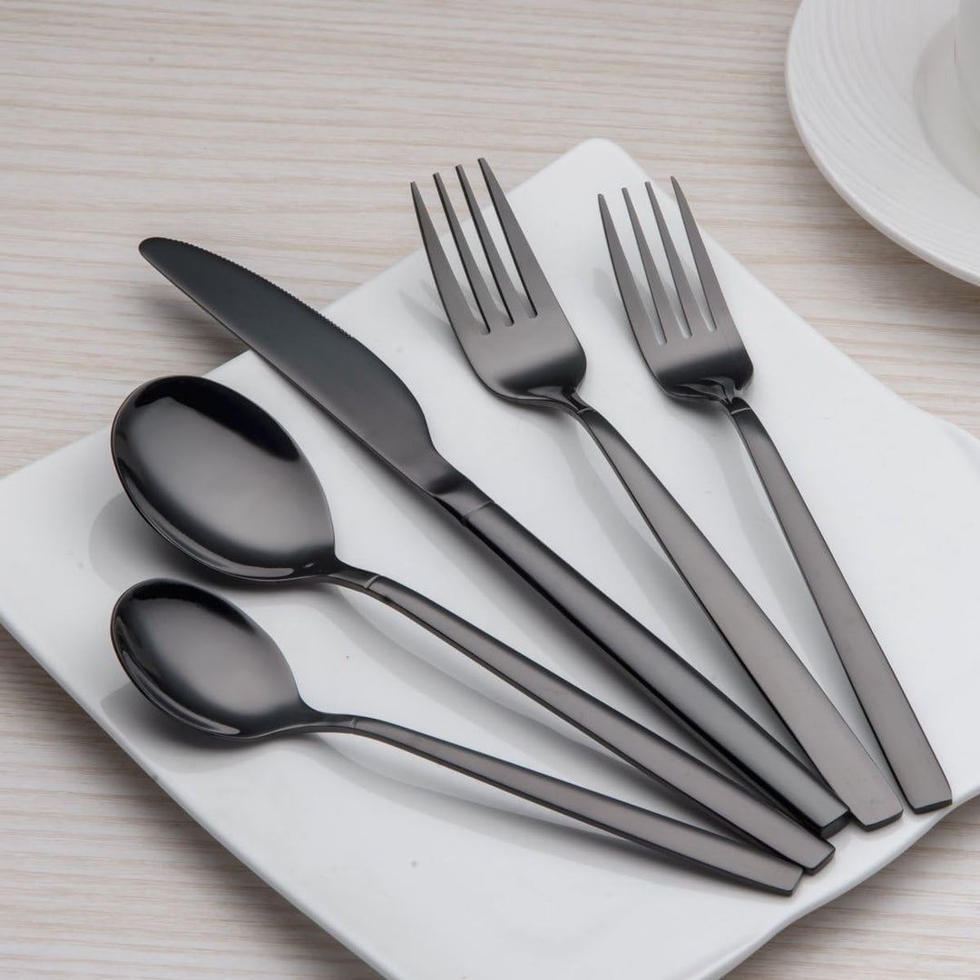 Berglander 24 Stück Titanium schwarz plattiert Besteck, 24 Stück schwarz Besteck Set, schwarz Bestec