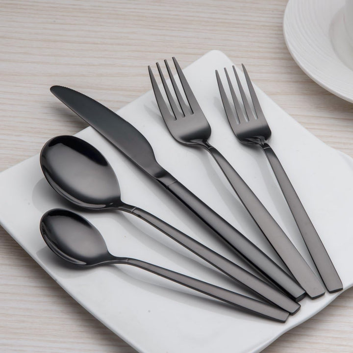 Berglander 24 Stück Titanium schwarz plattiert Besteck, 24 Stück schwarz Besteck Set, schwarz Bestec