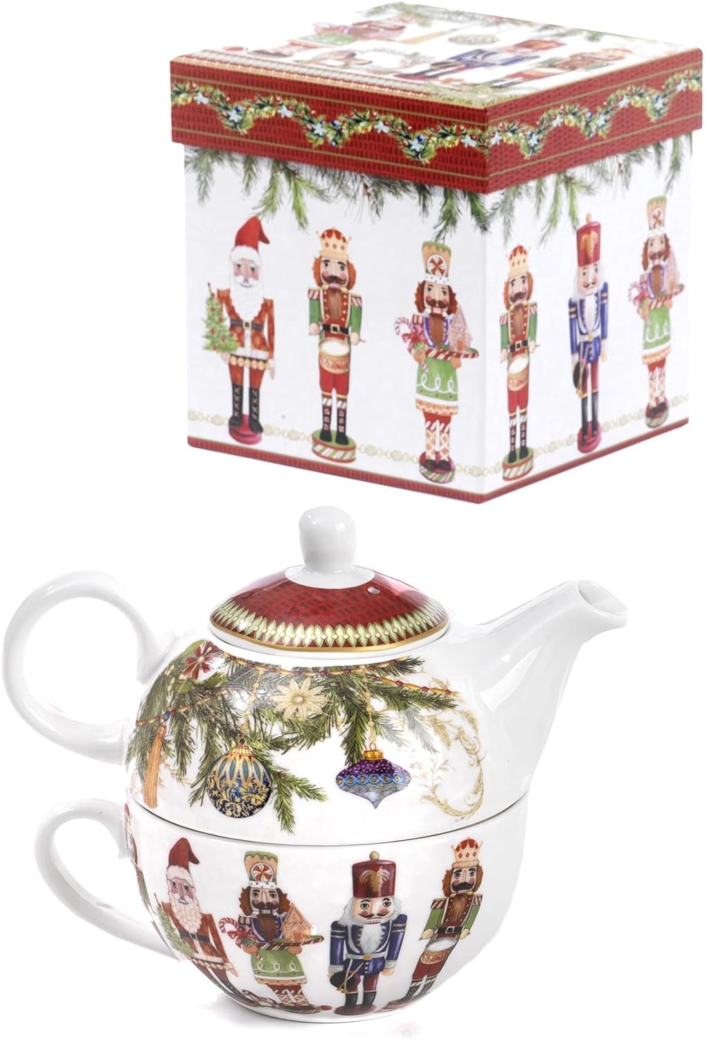 PABEN Set Teekanne + Tasse mit Soldaten Nussknacker Weihnachten 17 cm aus Porzellan mit Farbbox Nàve