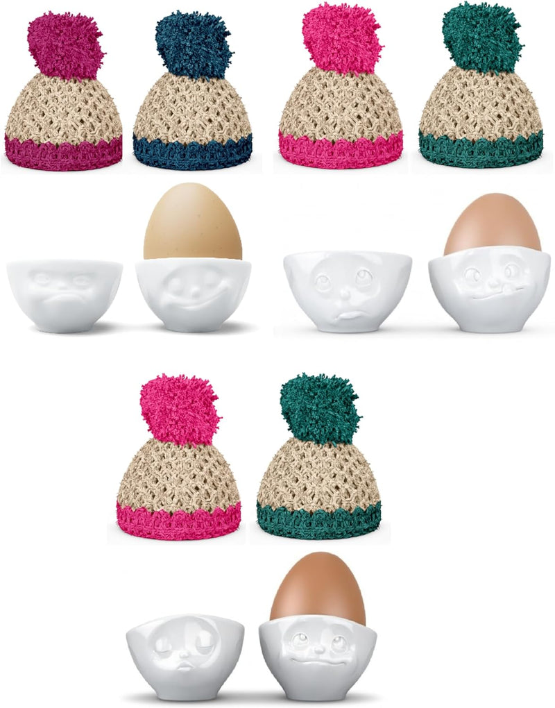 Fiftyeight Products Eierbecher 6er Set mit verschiedenen Gesichtern und 6 Mützen