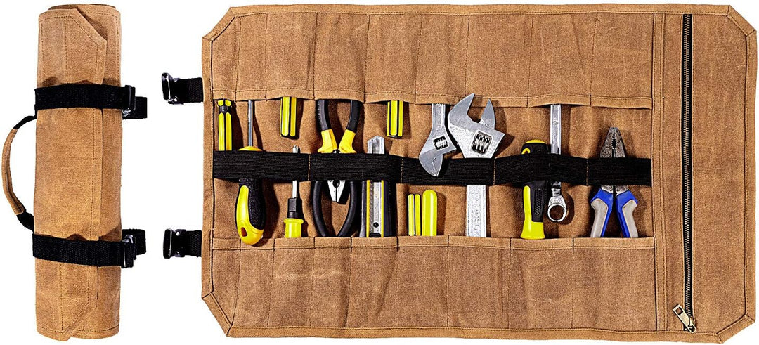 Werkzeugtasche, strapazierfähiges, gewachstes Segeltuch, Werkzeug-Rolltasche, Werkzeug-Organizer, (L