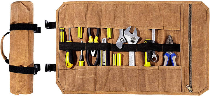 Werkzeugtasche, strapazierfähiges, gewachstes Segeltuch, Werkzeug-Rolltasche, Werkzeug-Organizer, (L