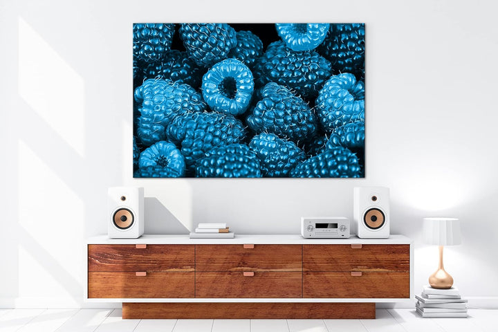 deyoli Himbeeren und Früchte Format 80x60 Effekt: Monocrome Blau als Leinwandbild, Motiv fertig gera
