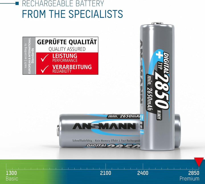 ANSMANN Akku AA Typ 2850 mAh, NiMH 1,2 V (8 Stück) & Akku AAA Typ 1100 mAh (min. 1050 mAh) NiMH 1,2