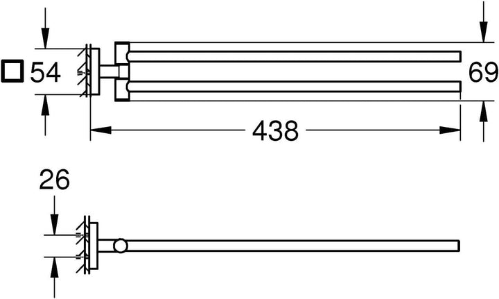 GROHE Start Cube - Handtuchhalter (2-armig schwenkbar, verdeckte Befestigung, verschraubbar), chrom,