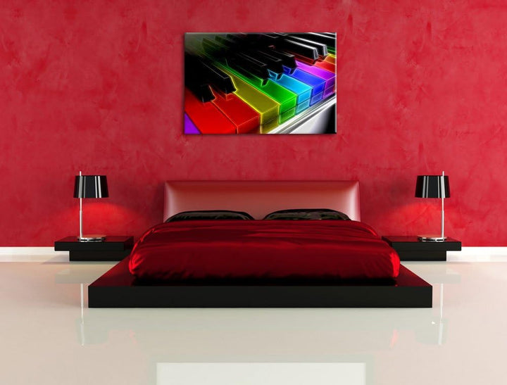 Piano Rainbow Colours, Bunte Klaviertasten Neon Lights Effekt, Format: 100x70 auf Leinwand, 100x70