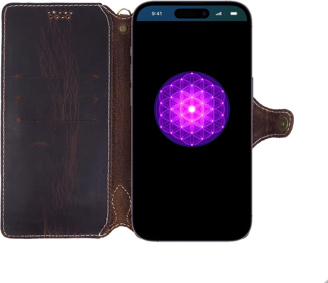 Yogurt Lederhülle für iPhone 14 Pro, Hülle Ledertasche Echtleder Case Handyhülle für iPhone 14 Pro,