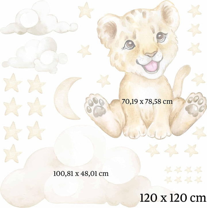 WANDKIND Löwe auf der Wolke V273 | handgezeichnet | AUFKLEBER Babyzimmer | Wandsticker Kinderzimmer