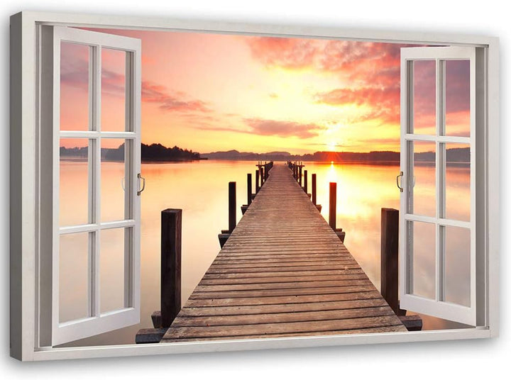 Feeby Viles - Leinwand Bilder - Fensterblick Natur- 120x80 cm- Deko Wohnzimmer - Wandbilder Schlafzi