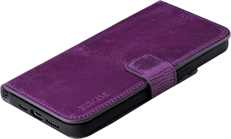 Suncase Book-Style Hülle kompatibel mit iPhone 12 Pro (6.1") Leder Tasche (Slim-Fit) Lederhülle Hand
