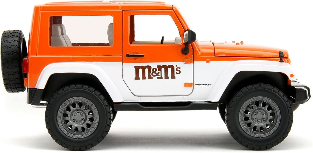 Jada Toys M&Ms Orange 2007 Jeep Wrangler 1:24 Fahrzeug und M&M Sammelfigur