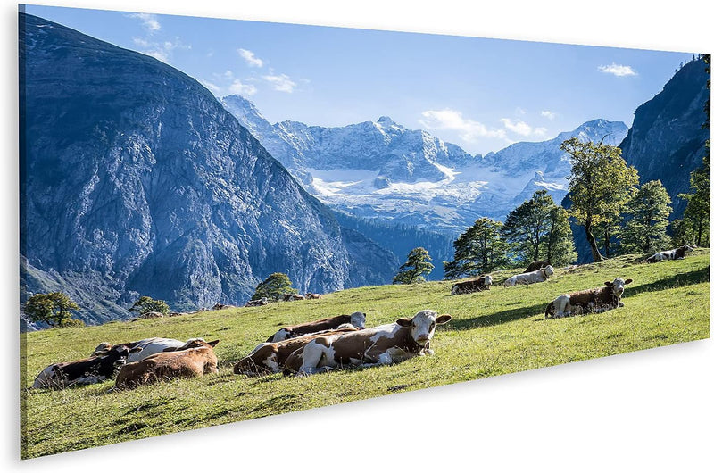 Bild auf Leinwand Kühe auf Wiese in den Bergen Alpen Kuhwiese Wandbild Poster Kunstdruck Bilder Form