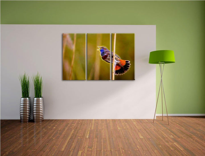 schönes kleines Blaukehlchen NewArt 3-Teiler Leinwandbild 120x80 Bild auf Leinwand, XXL riesige Bild