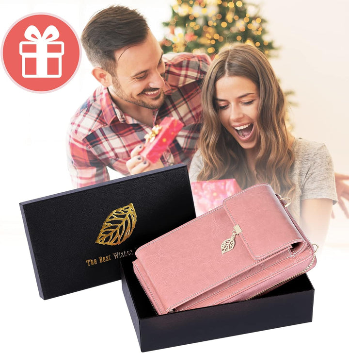 ENONEO Handytasche zum Umhängen RFID Schutz Handy Geldbeutel Umhängetasche Damen Klein Leder mit 12