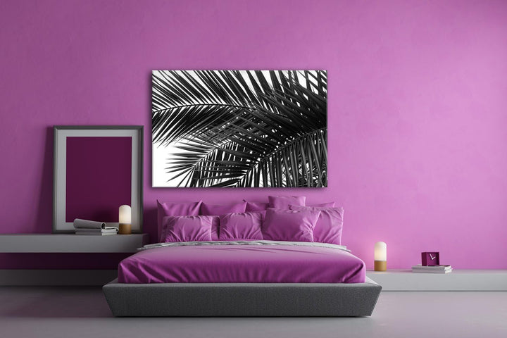 deyoli Palmen Blätter Format: 80x60 Effekt: Schwarz/Weiss als Leinwandbild Motiv fertig gerahmt auf