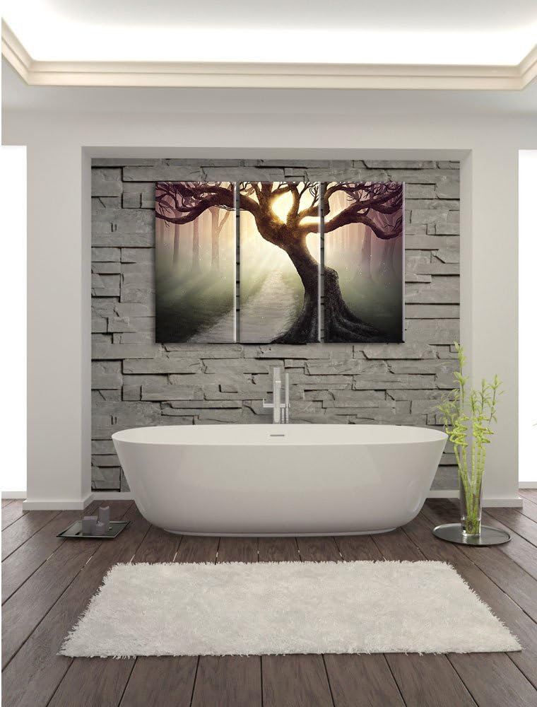 Pixxprint Baum am Waldweg als Leinwandbild/Grösse: 3 Teilig (120x80) cm/Wandbild/Kunstdruck/fertig b