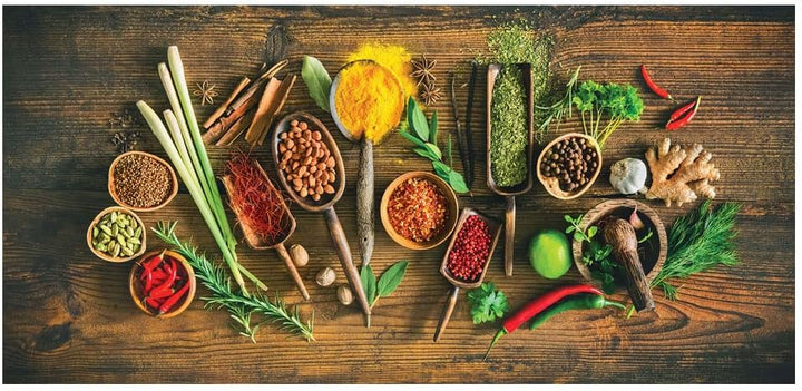 XXL Wandbild 115x55cm Leinwand Kräuter Gewürze Löffel Küche Deko Leinwandbild Wanddeko Küchendeko Kü