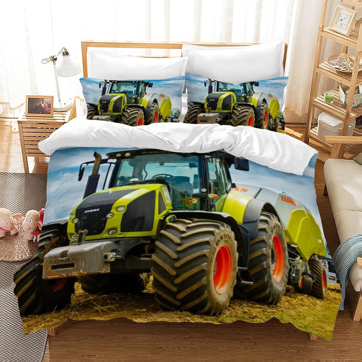 PQCXXA Traktor kinderbettwäsche 200x200cm,3-teilig Grün Traktor Bettwäsche-Set mit Reissverschluss u
