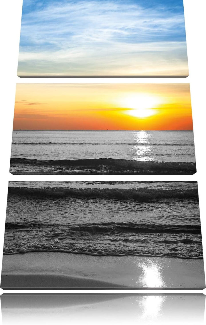 Pixxprint Malibu Beach Sunrise Water Sand als Leinwandbild/Grösse: 3 Teilig (120x80) cm/Wandbild/Kun
