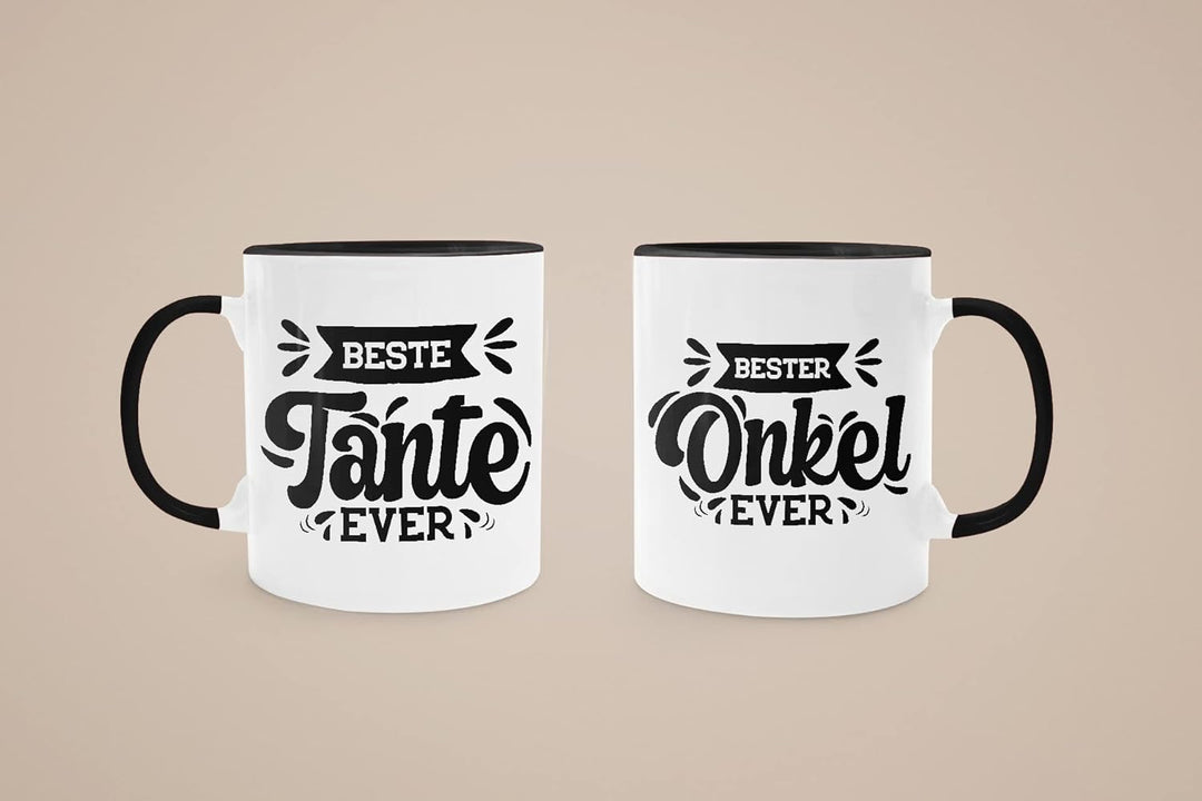 Trendation - Tante und Onkel Geschenk Tasse Set Kaffeetassen Geschenke Weihnachten (Schwarz), Schwar
