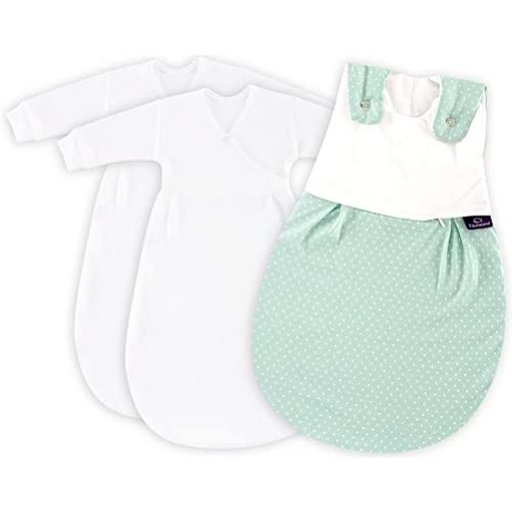 Träumeland S0100353 Babyschlafsack LIEBMICH 3 teilig Set Pünktchen mint, Grösse 56/62, mehrfarbig