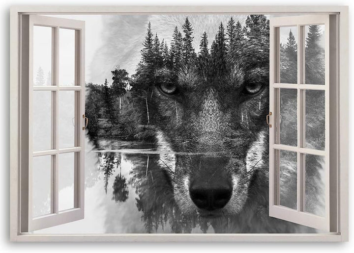 Feeby Viles - Leinwand Bilder - Fensterblick Natur- 90x60 cm- Deko Wohnzimmer - Wandbilder Schlafzim