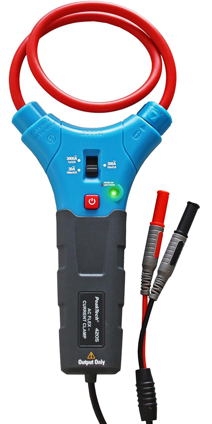 PeakTech 4205 – Flexibler Stromzangen Adapter 30/300 / 3000 A AC für Multimeter, 4 mm Anschluss Stec