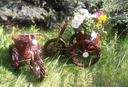 Dreirad aus Weide 50 cm mit Blumentopf Korbgeflecht