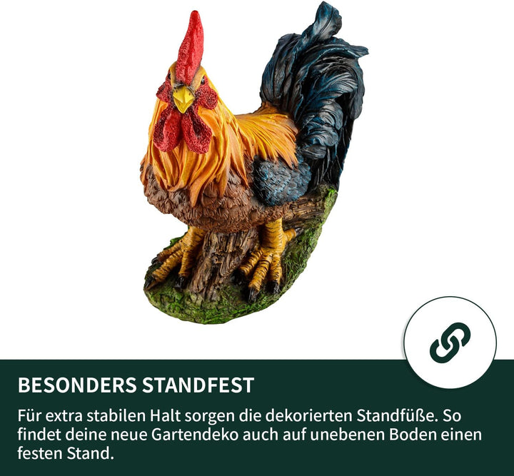 VERDOBA Garten Figur Hahn aus Kunstharz, handbemalt - Krähender Hahn Dekofiguren Garten Deko Gartenf