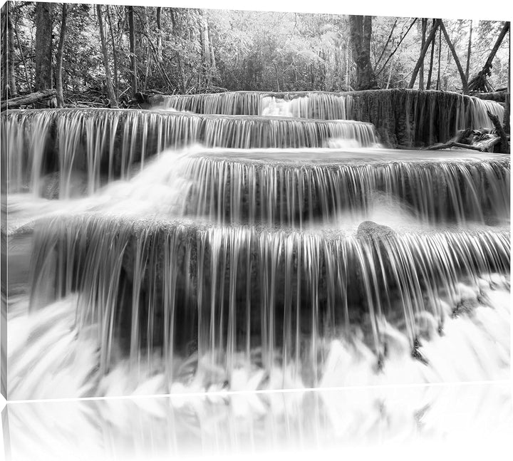 Pixxprint Wasserfall im Regenwald / 100x70cm Leinwandbild bespannt auf Holzrahmen/Wandbild Kunstdruc