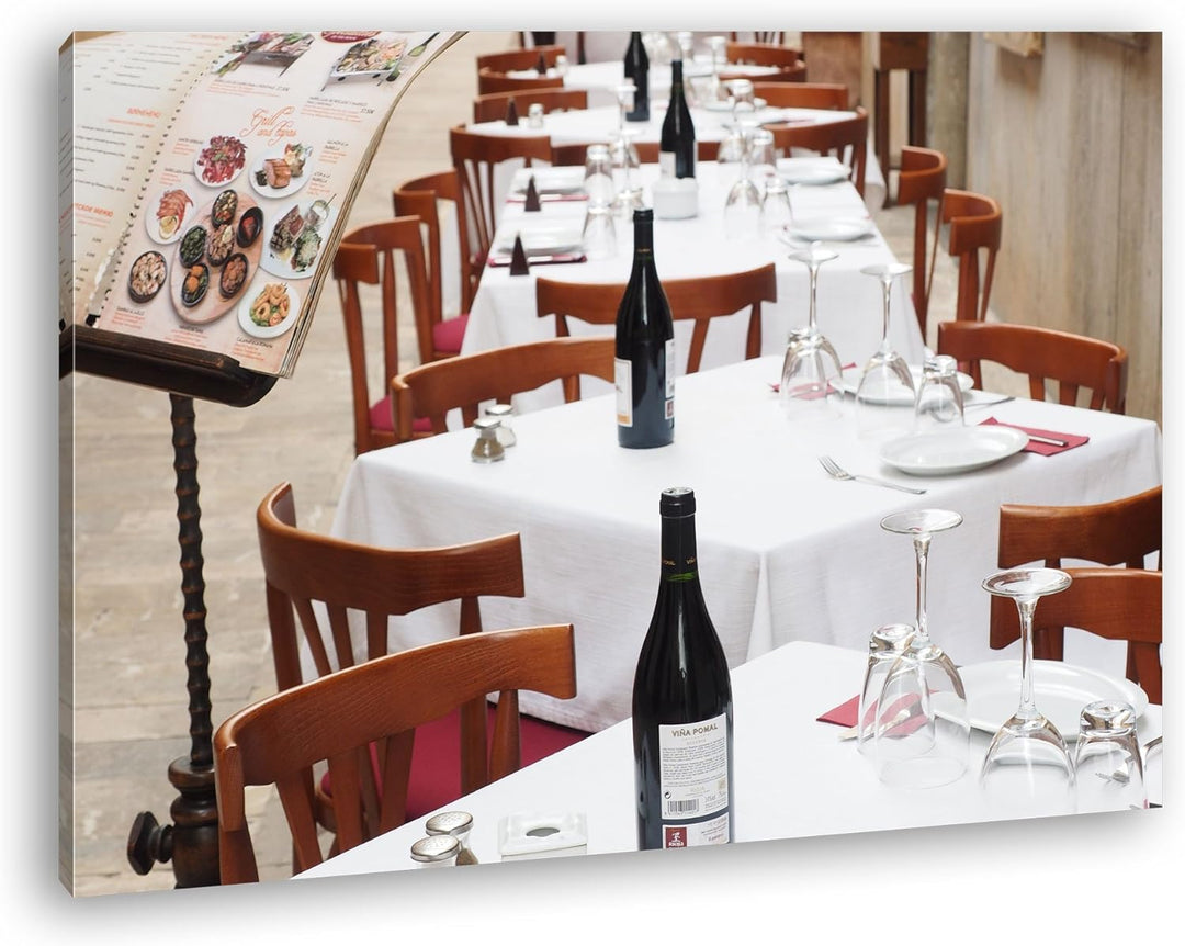 deyoli Restaurant Tische im Aussenbereich Format: 80x60 als Leinwandbild, Motiv fertig gerahmt auf E