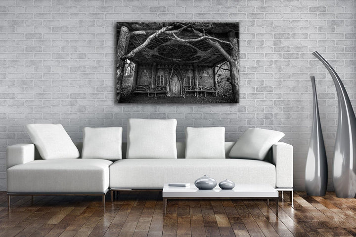 deyoli Herbstliche Holzhütte Format: 80x60 Effekt: Schwarz/Weiss als Leinwandbild, Motiv fertig gera