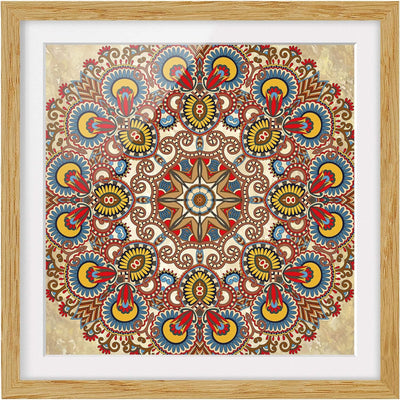 Bild mit Rahmen - Farbiges Mandala - Rahmenfarbe Eiche, 30 x 30 cm 30cm x 30cm Eiche, 30cm x 30cm Ei