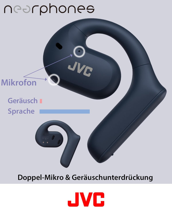 JVC Nearphones HA-NP35T-A, True Wireless Earbuds, Open Ear Design, Noise Cancelling, IPX4, Mikrofon-