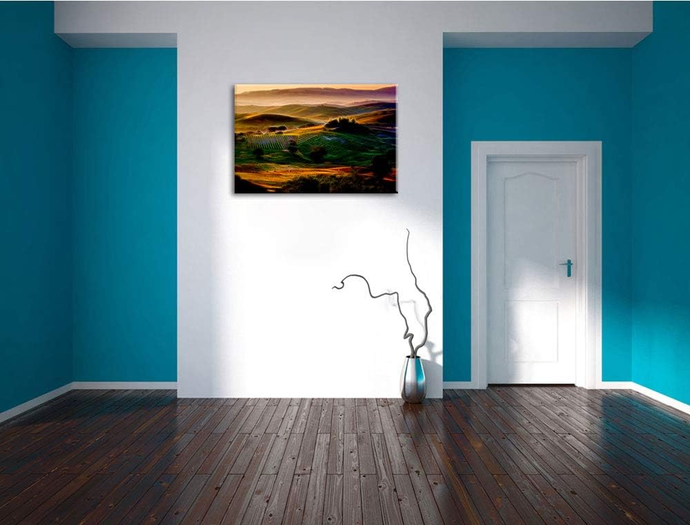 Toskana Landschaft abstrakt Format: 100x70 auf Leinwand, XXL riesige Bilder fertig gerahmt mit Keilr