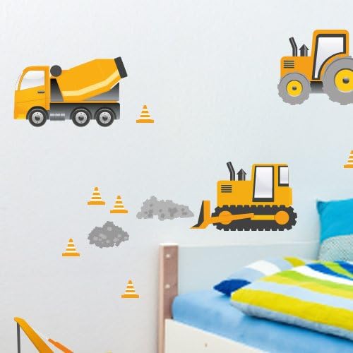 Wandkings Baumaschinen Wandsticker XL Set, 26 Aufkleber, Gesamtfläche 130 x 70 cm