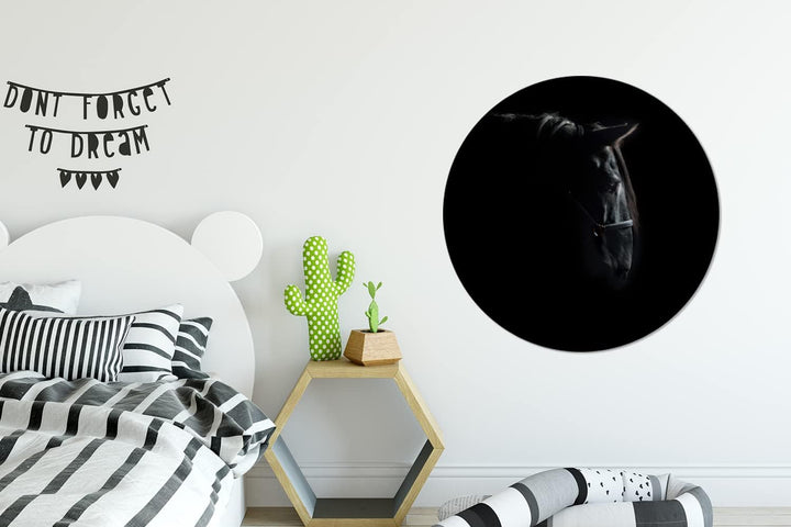 MuchoWow Wandbild Rund Wanddeko Deko Wohnzimmer Bilder 90x90 cm Pferd - Leicht - Schwarz, 90x90 cm