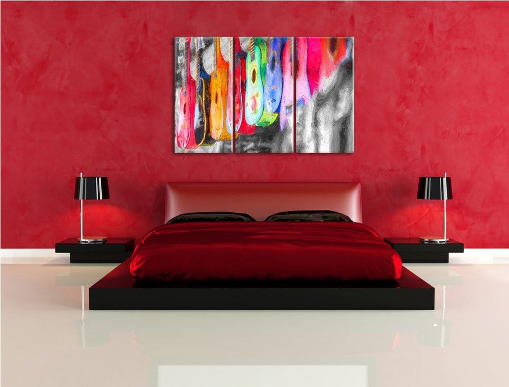 klassische Gitarren auf dem Markt schwarz/weiss Deluxe 3-Teiler Leinwandbild 120x80 Bild auf Leinwan