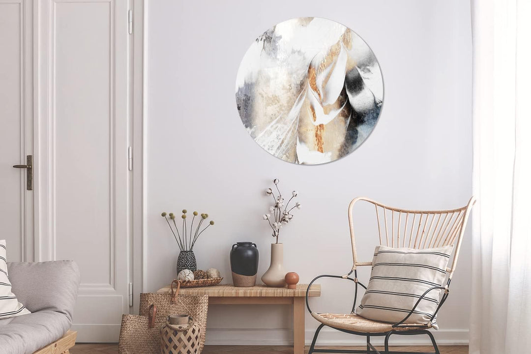 MuchoWow Wandbild Rund Wanddeko Deko Wohnzimmer Bilder 90x90 cm Abstrakt - Gold - Design - Luxe, 90x