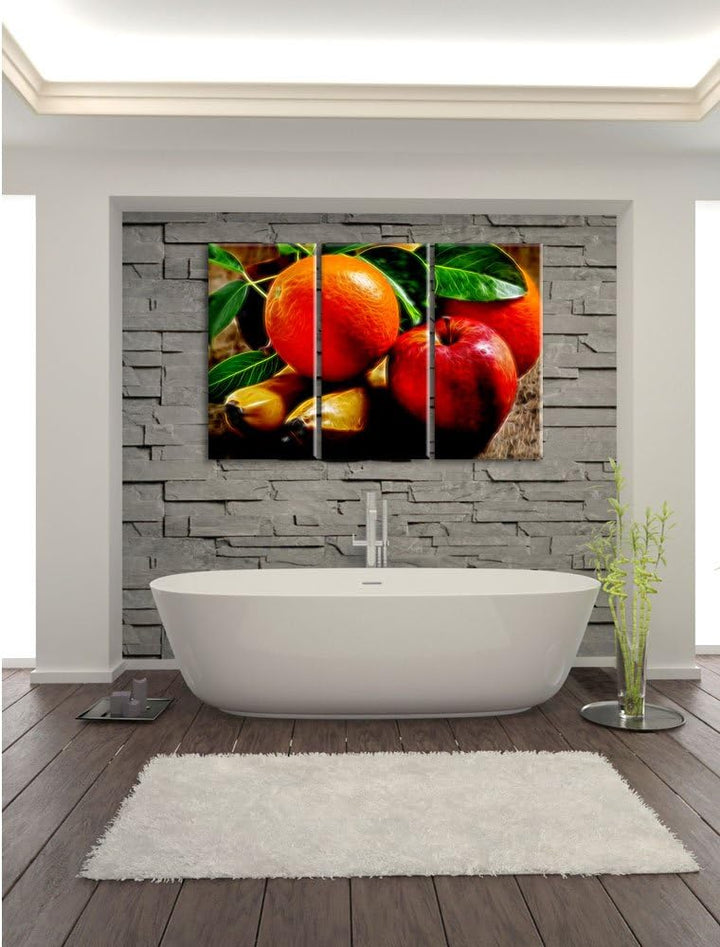 Pixxprint verschiedenes Obst Neon Lights Effekt 3-Teiler Leinwandbild 120x80 Bild auf Leinwand