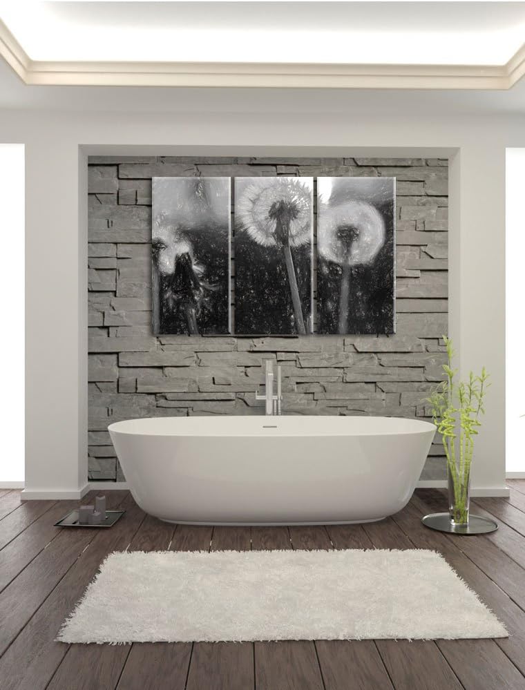 Pixxprint Pusteblume Kohle Effekt 3-Teiler Leinwandbild 120x80 Bild auf Leinwand
